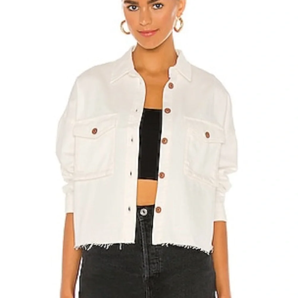 ALLSAINTS Sol Cropped Shirt Jacket in White - Picture 7 of 7